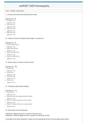 AIAPGET 2020 Homeopathy Question Paper