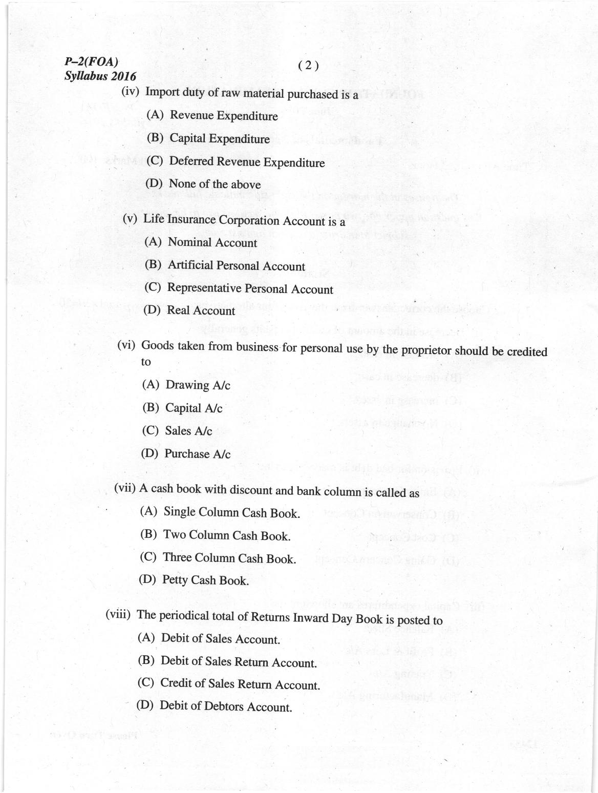 ICMAI June 2019 Fundamentals of Accounting Question Paper - Page 2