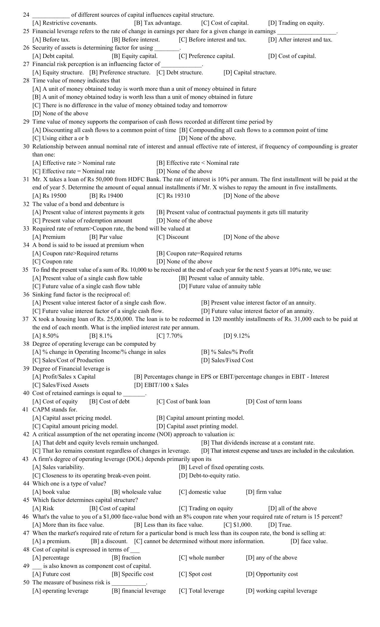 Hemchand North Gujarat University Sample Paper July-Sept 2021: B.B.A. Semester-III - C.C.304 Fundamentals of Financial Management Paper Code - 3650 - Page 2