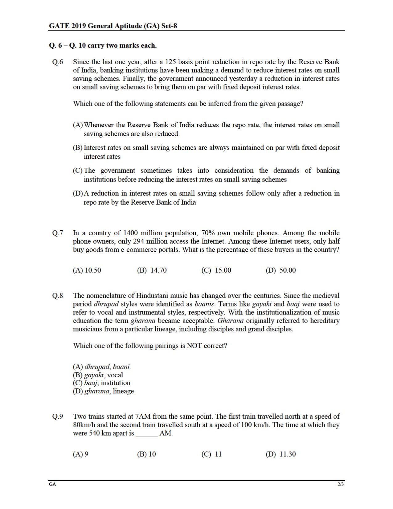 GATE 2019 Ecology and Evolution (EY) Question Paper - Page 2