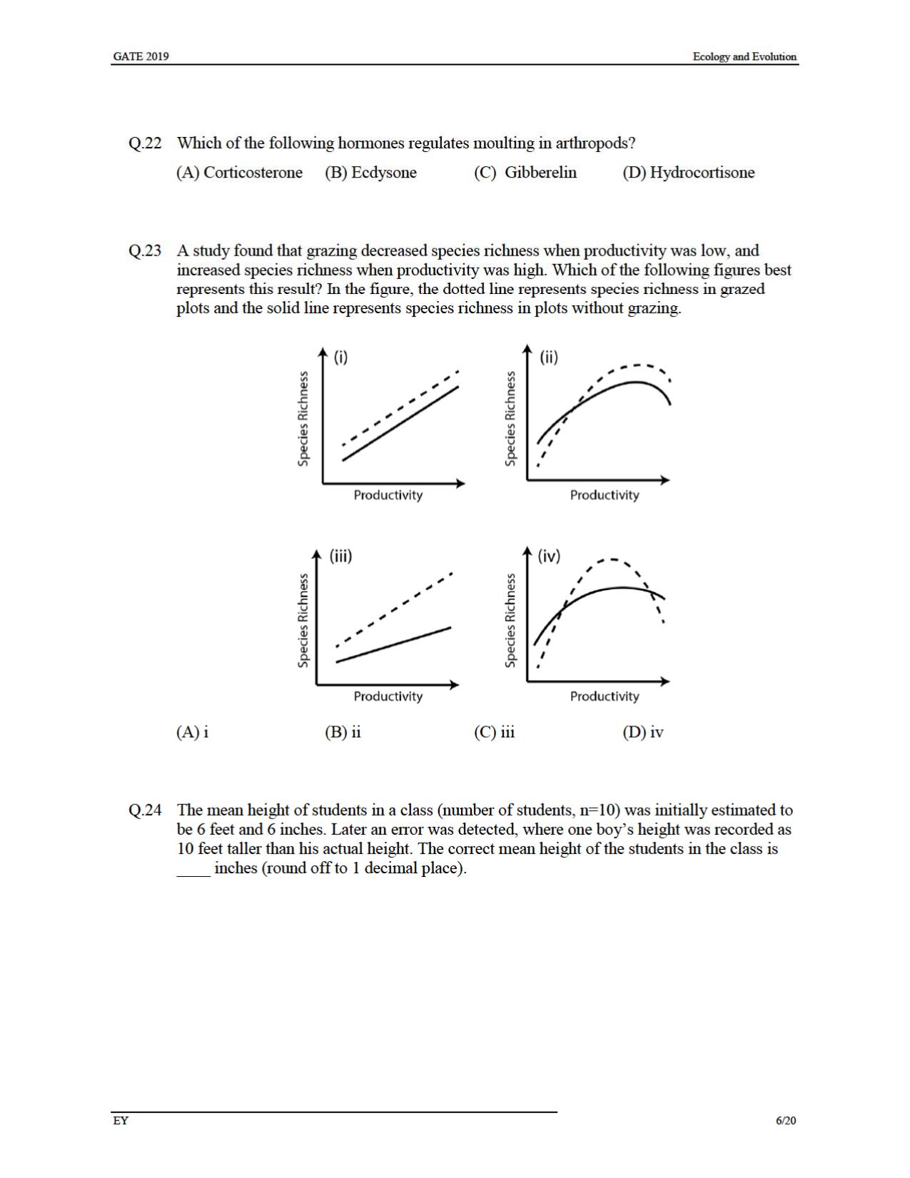 GATE 2019 Ecology and Evolution (EY) Question Paper - Page 9