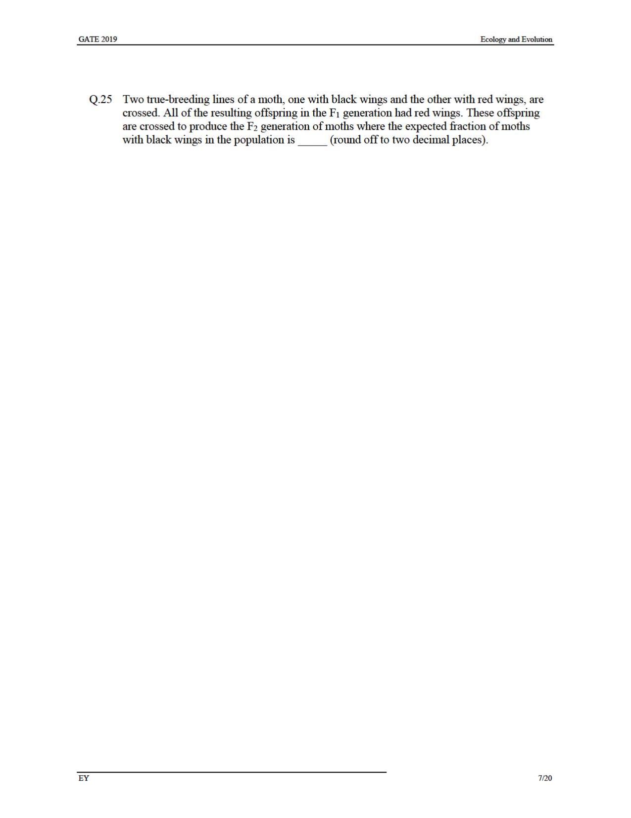 GATE 2019 Ecology and Evolution (EY) Question Paper - Page 10