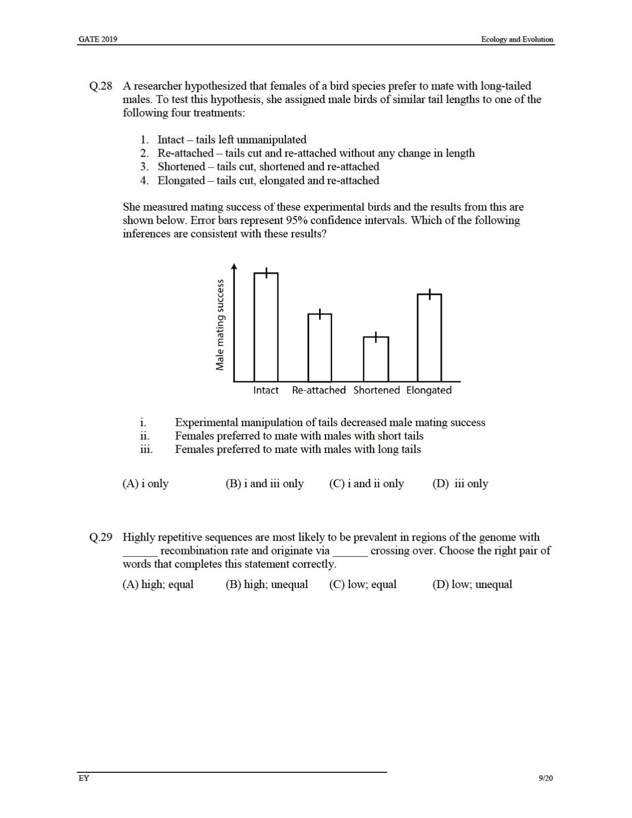 GATE 2019 Ecology and Evolution (EY) Question Paper - Page 12