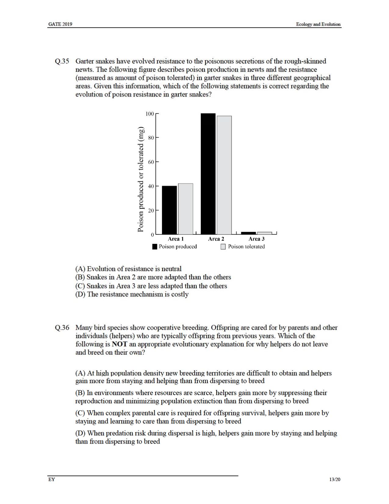 GATE 2019 Ecology and Evolution (EY) Question Paper - Page 16