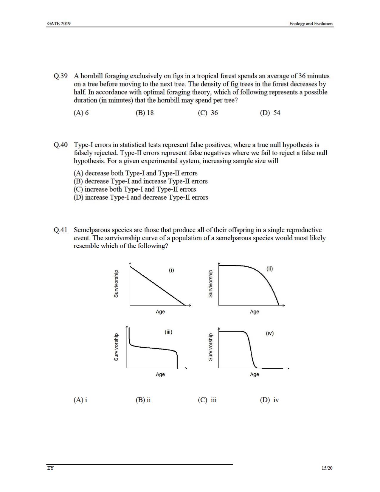 GATE 2019 Ecology and Evolution (EY) Question Paper - Page 18