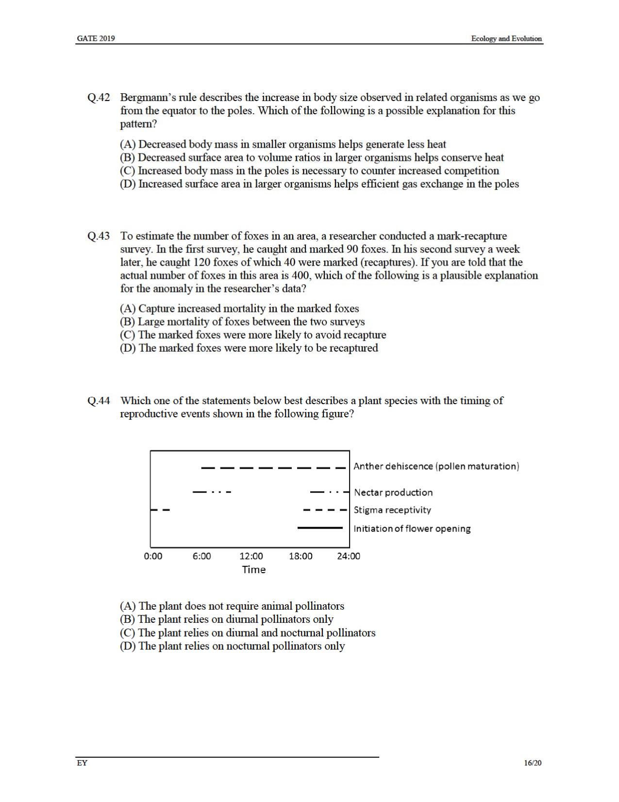 GATE 2019 Ecology and Evolution (EY) Question Paper - Page 19
