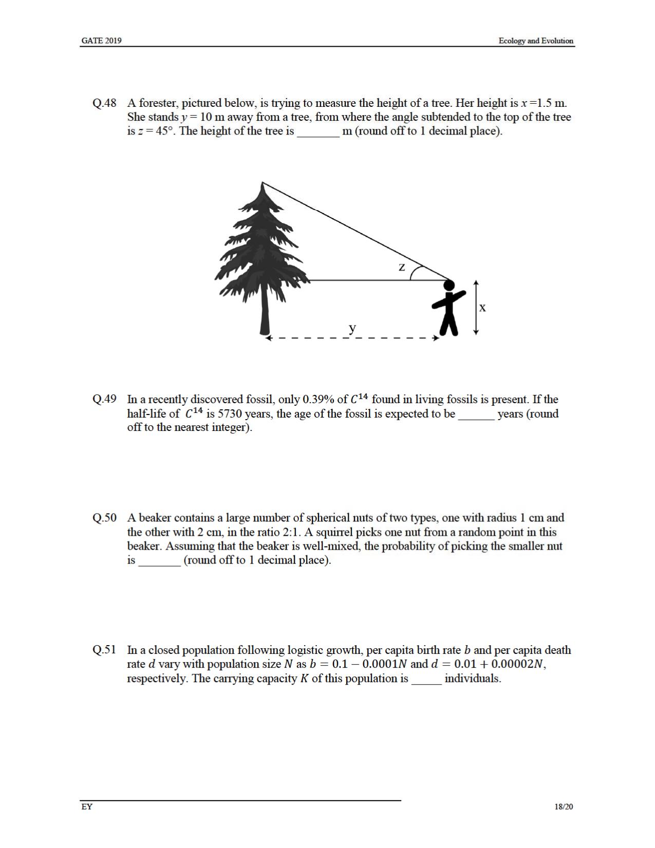 GATE 2019 Ecology and Evolution (EY) Question Paper - Page 21