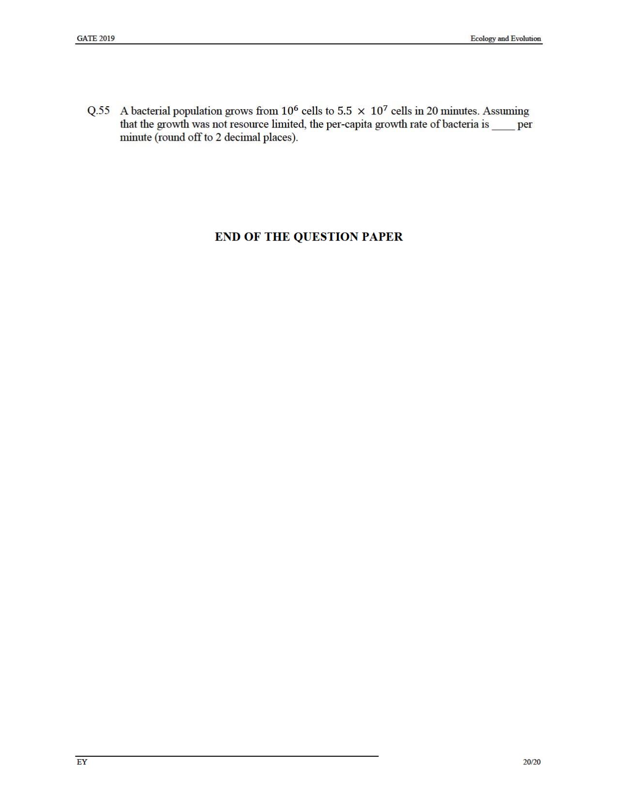 GATE 2019 Ecology and Evolution (EY) Question Paper - Page 23