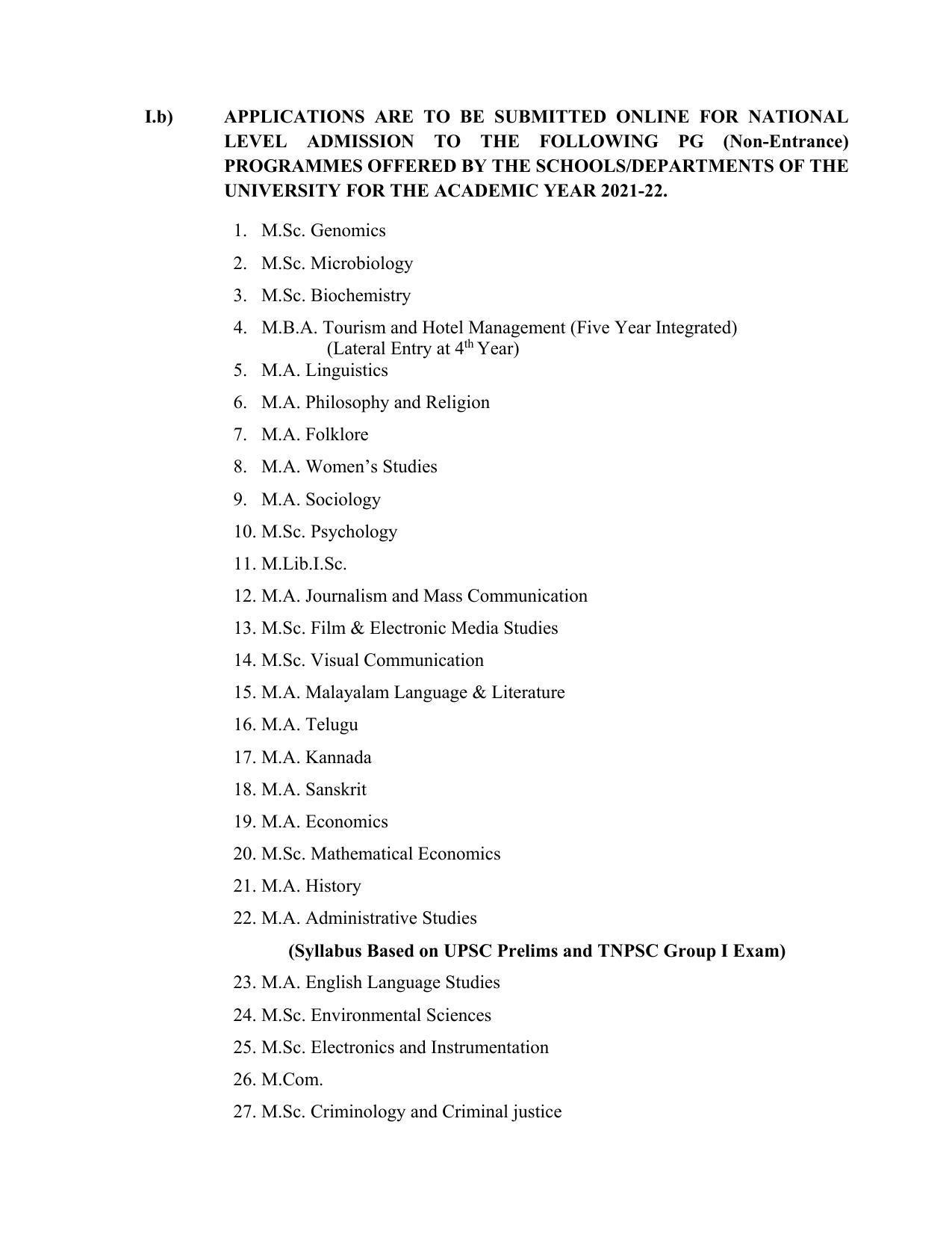 Madurai Kamaraj University, Madurai Admission Prospectus 2021-22 - Page 2