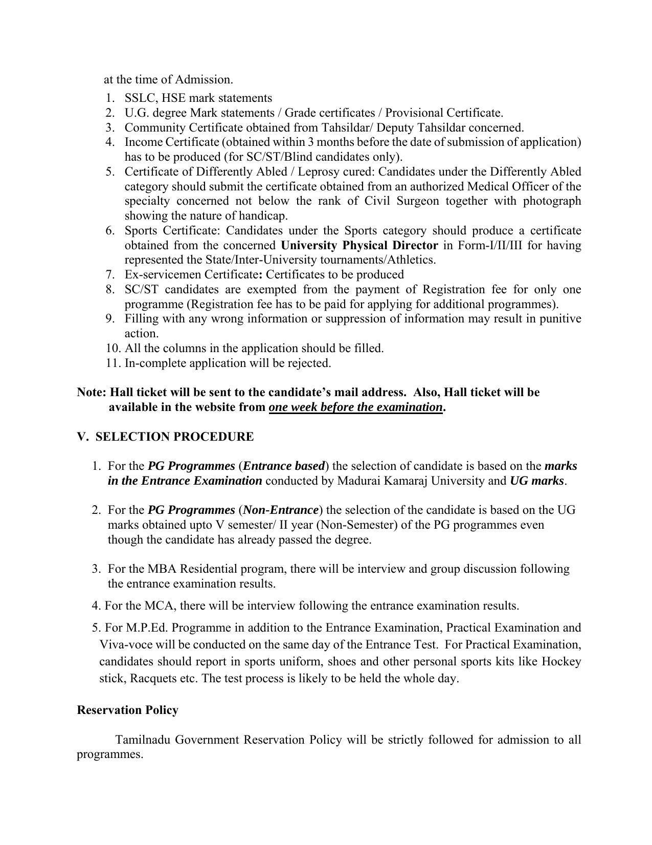 Madurai Kamaraj University, Madurai Admission Prospectus 2021-22 - Page 10