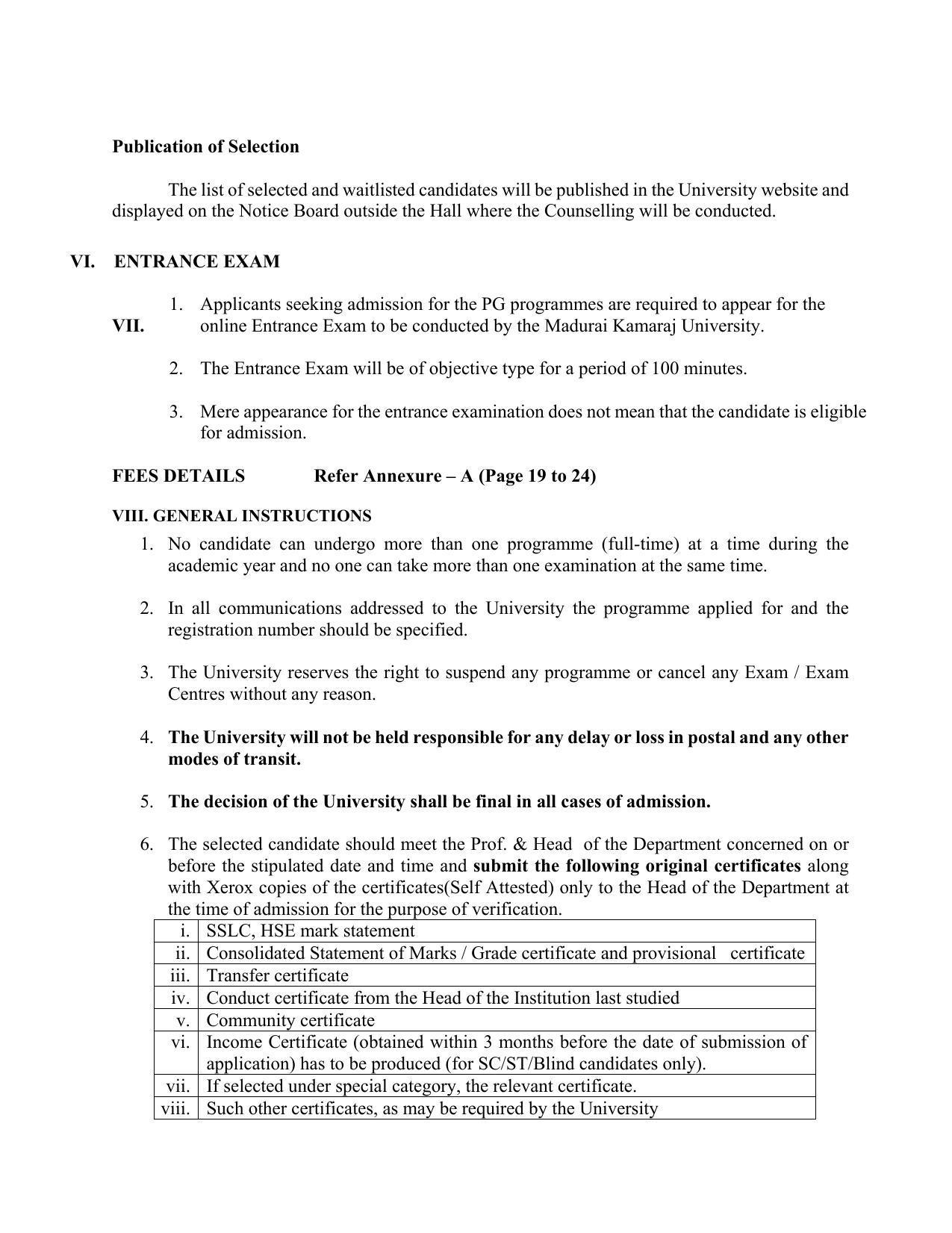 Madurai Kamaraj University, Madurai Admission Prospectus 2021-22 - Page 11