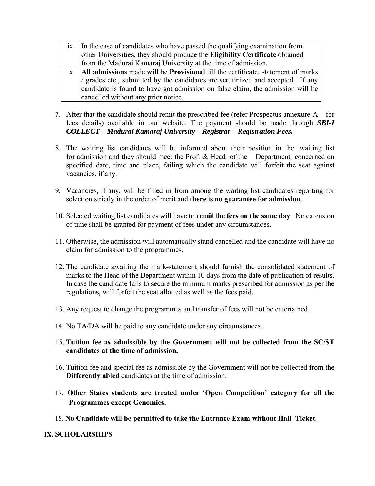 Madurai Kamaraj University, Madurai Admission Prospectus 2021-22 - Page 12
