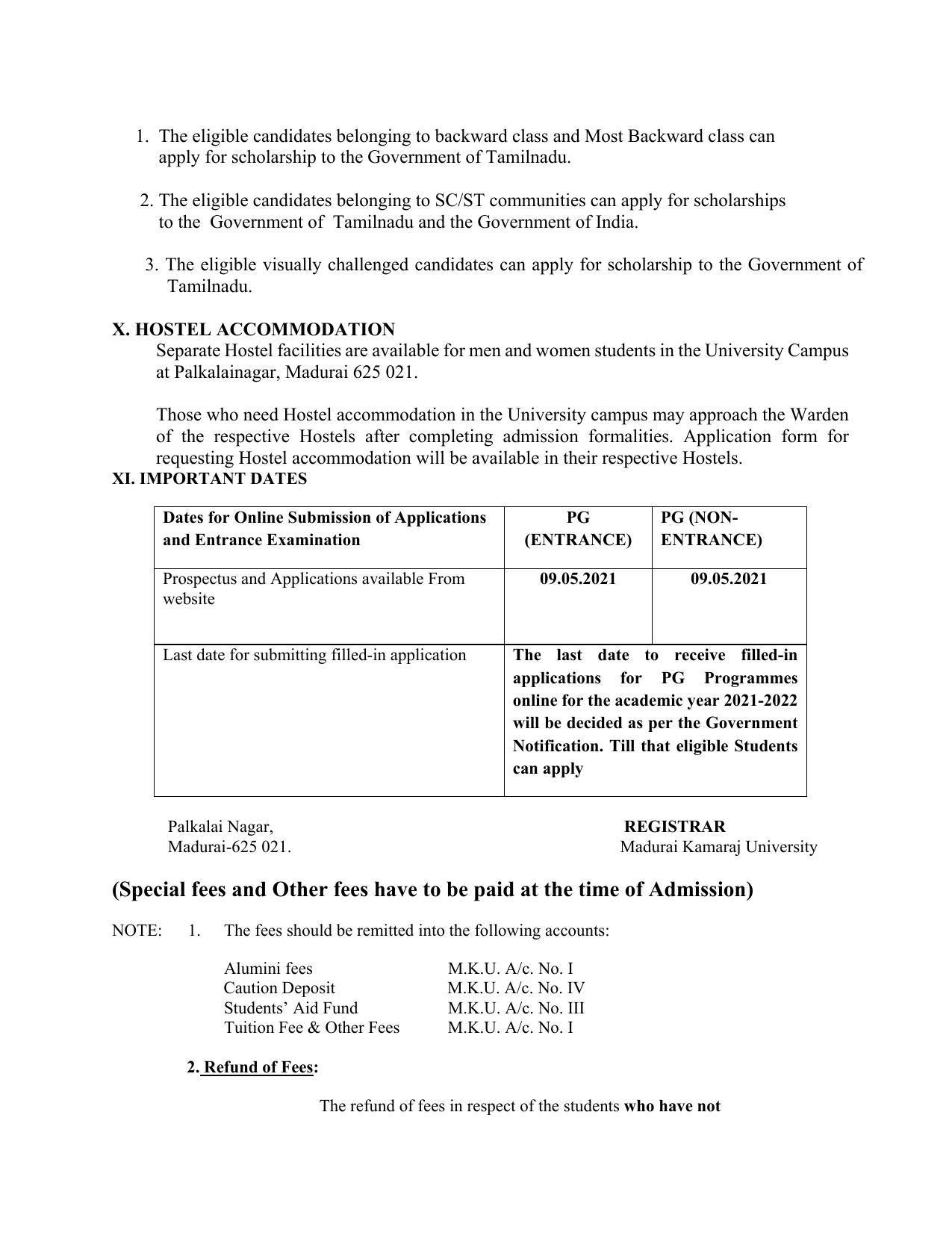 Madurai Kamaraj University, Madurai Admission Prospectus 2021-22 - Page 13