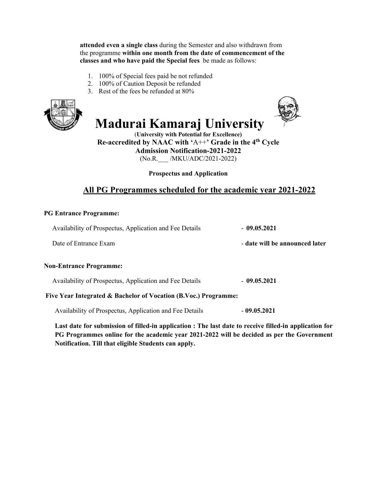 Madurai Kamaraj University, Madurai Admission Prospectus 2021-22 - Page 14