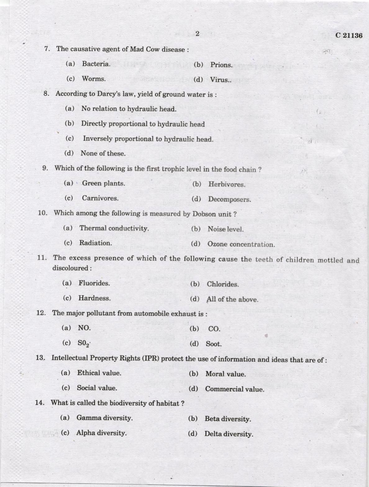 CUCAT 2022 M.Sc Environmental Science Question Paper - Page 2