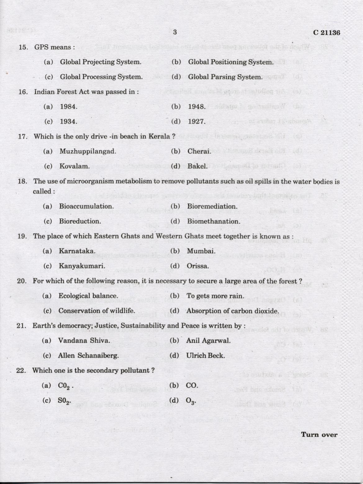 CUCAT 2022 M.Sc Environmental Science Question Paper - Page 3