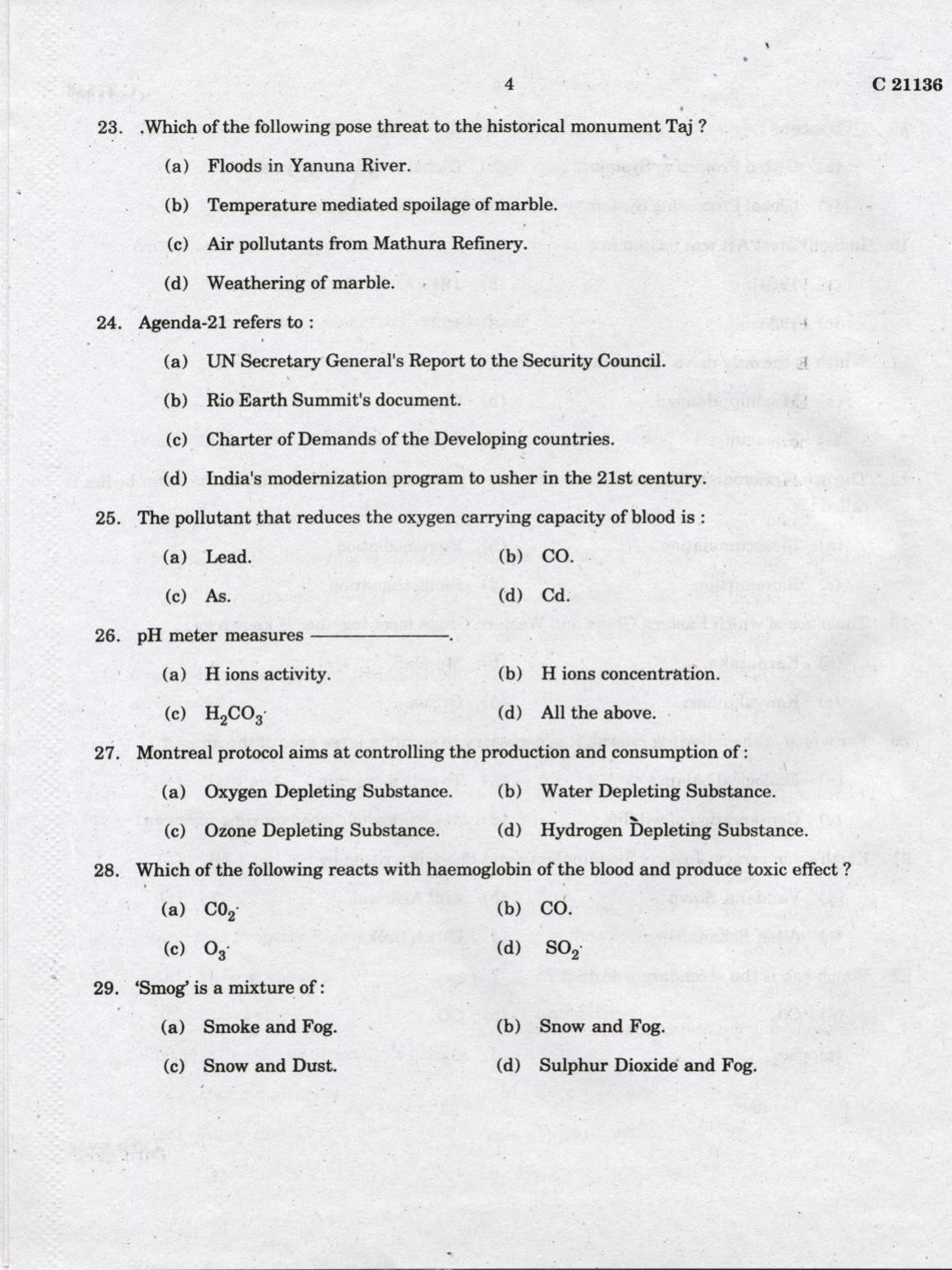 CUCAT 2022 M.Sc Environmental Science Question Paper - Page 4