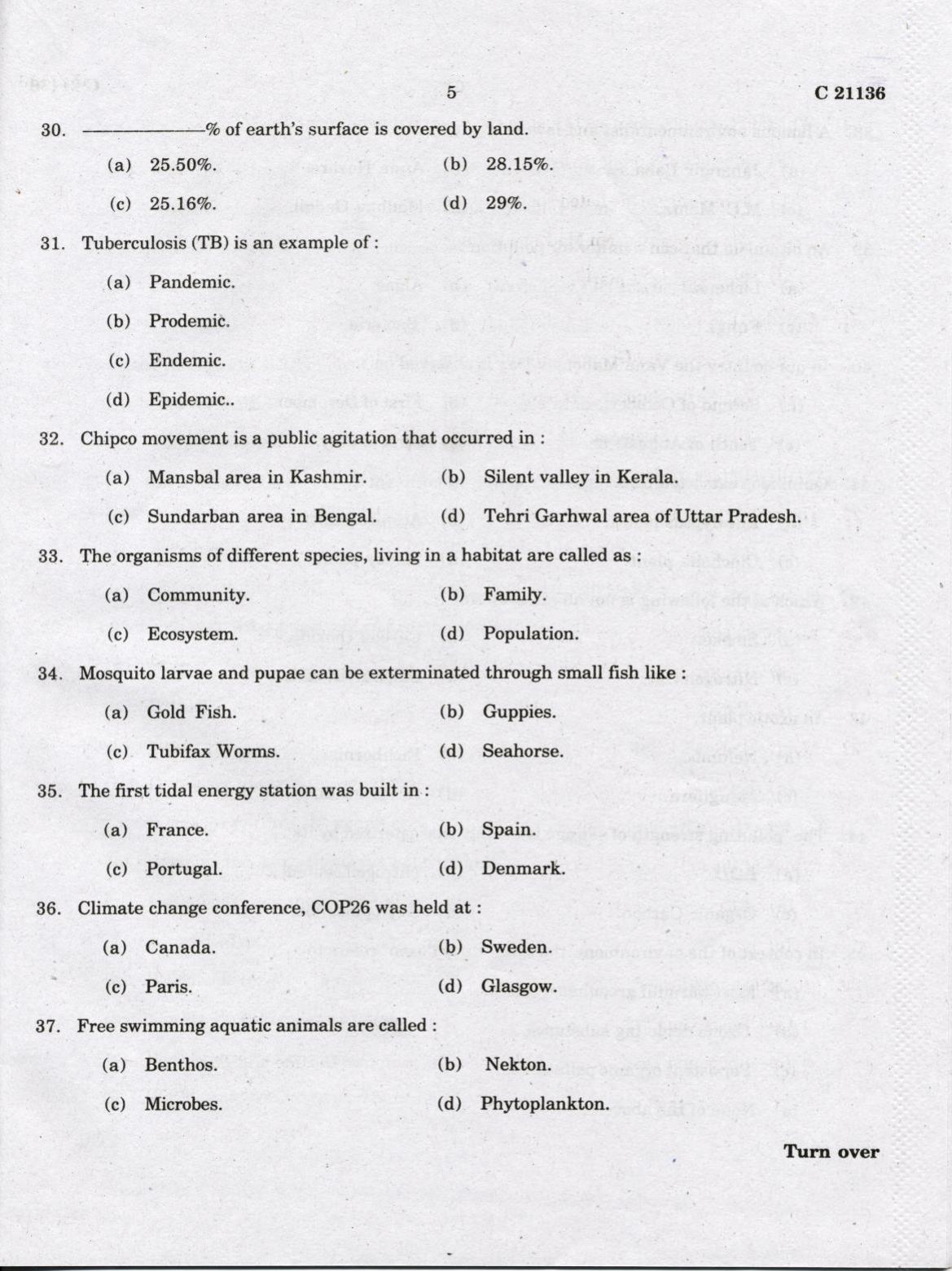 CUCAT 2022 M.Sc Environmental Science Question Paper - Page 5