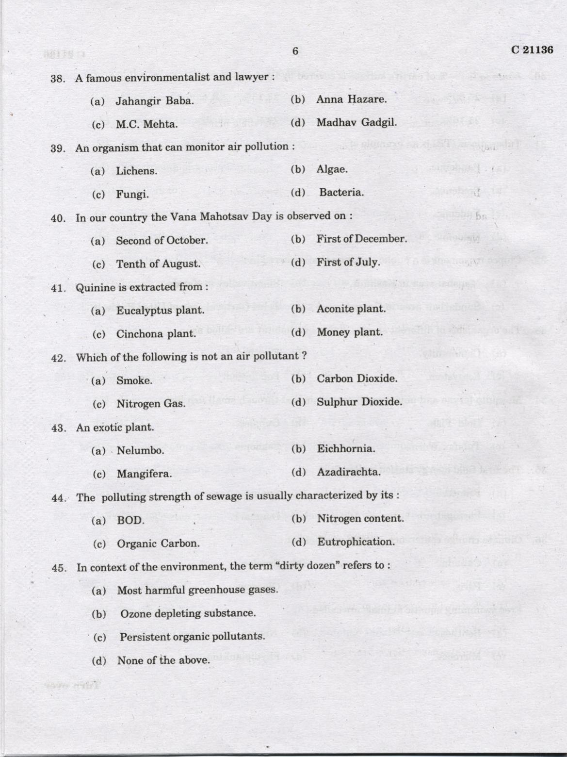 CUCAT 2022 M.Sc Environmental Science Question Paper - Page 6