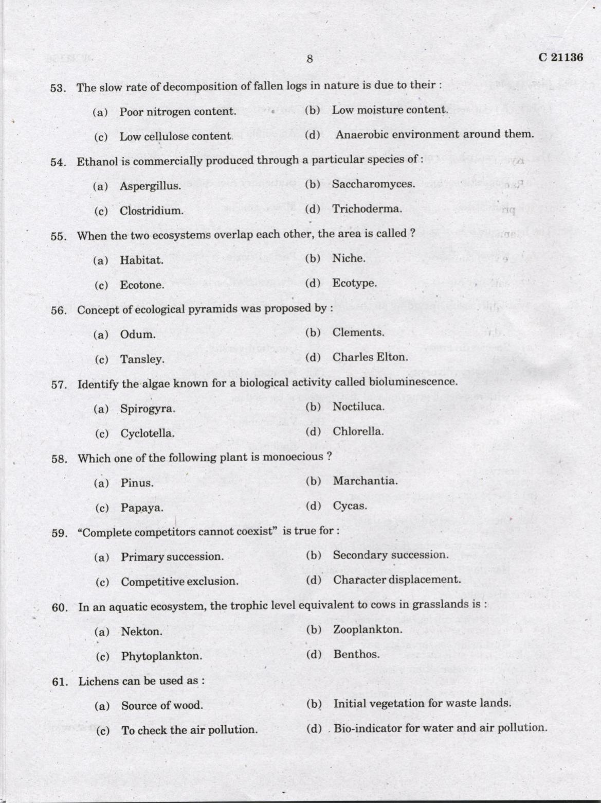 CUCAT 2022 M.Sc Environmental Science Question Paper - Page 8