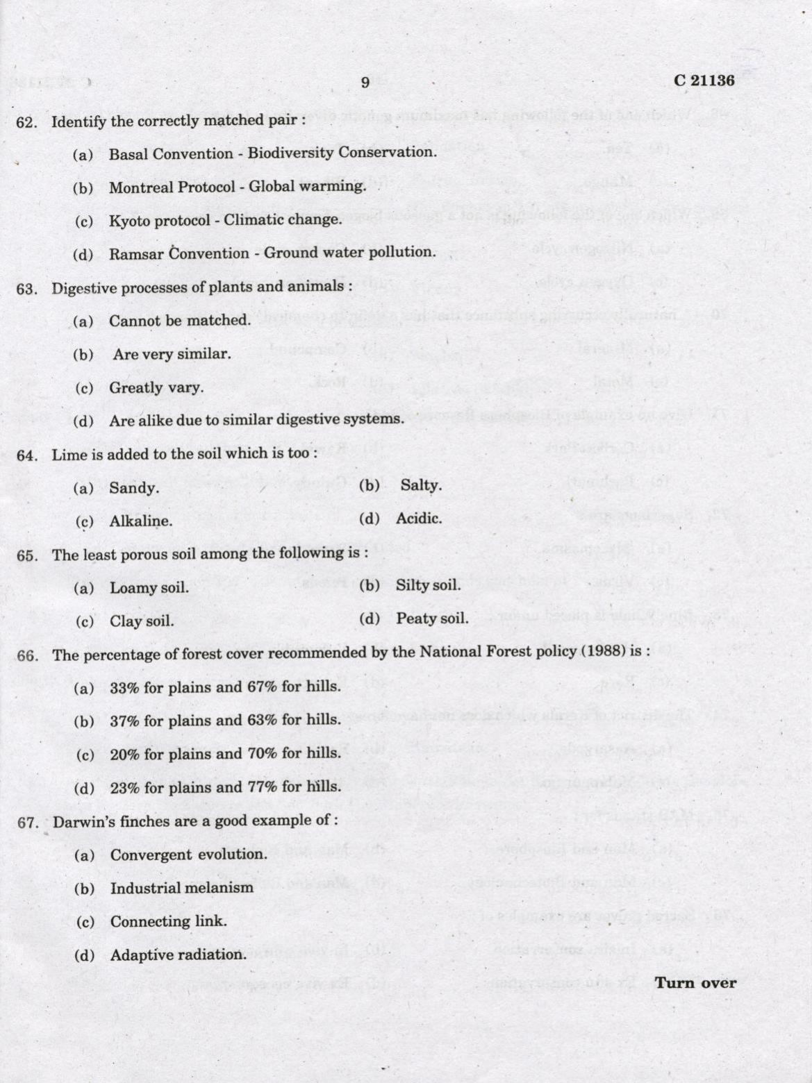 CUCAT 2022 M.Sc Environmental Science Question Paper - Page 9