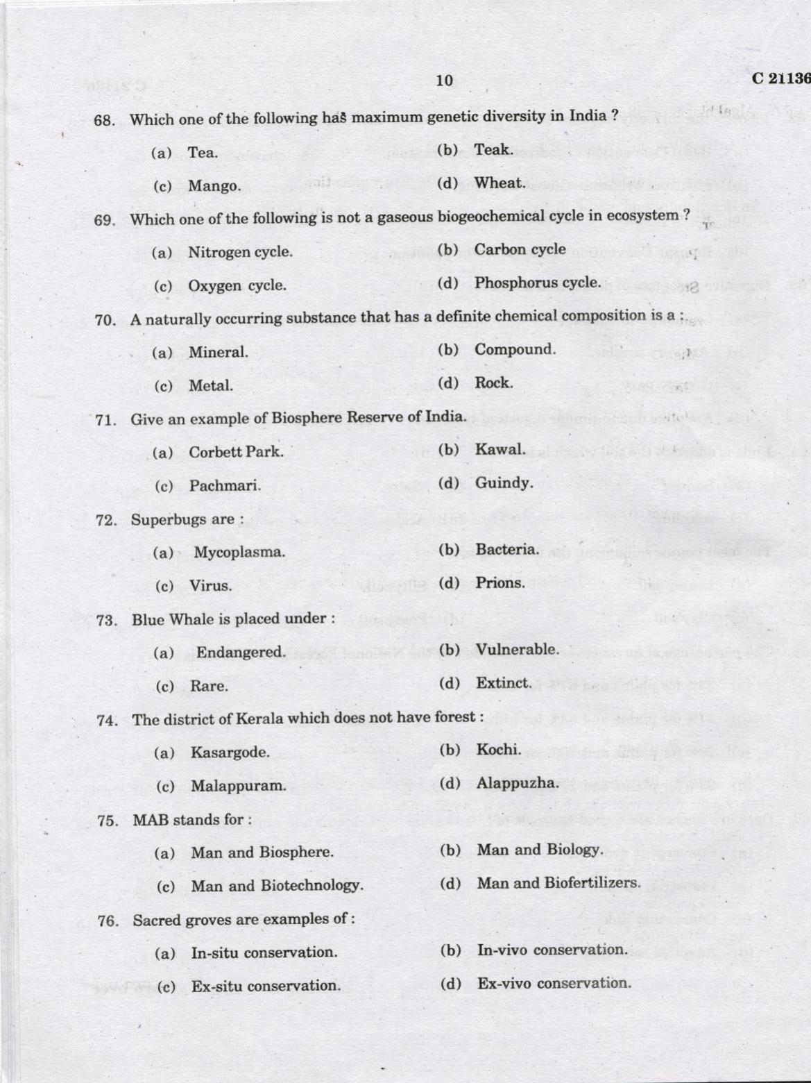 CUCAT 2022 M.Sc Environmental Science Question Paper - Page 10