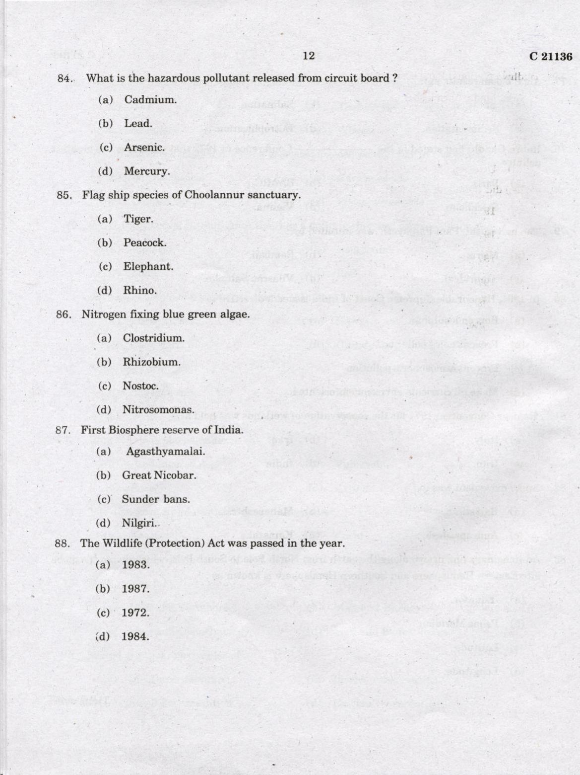 CUCAT 2022 M.Sc Environmental Science Question Paper - Page 12