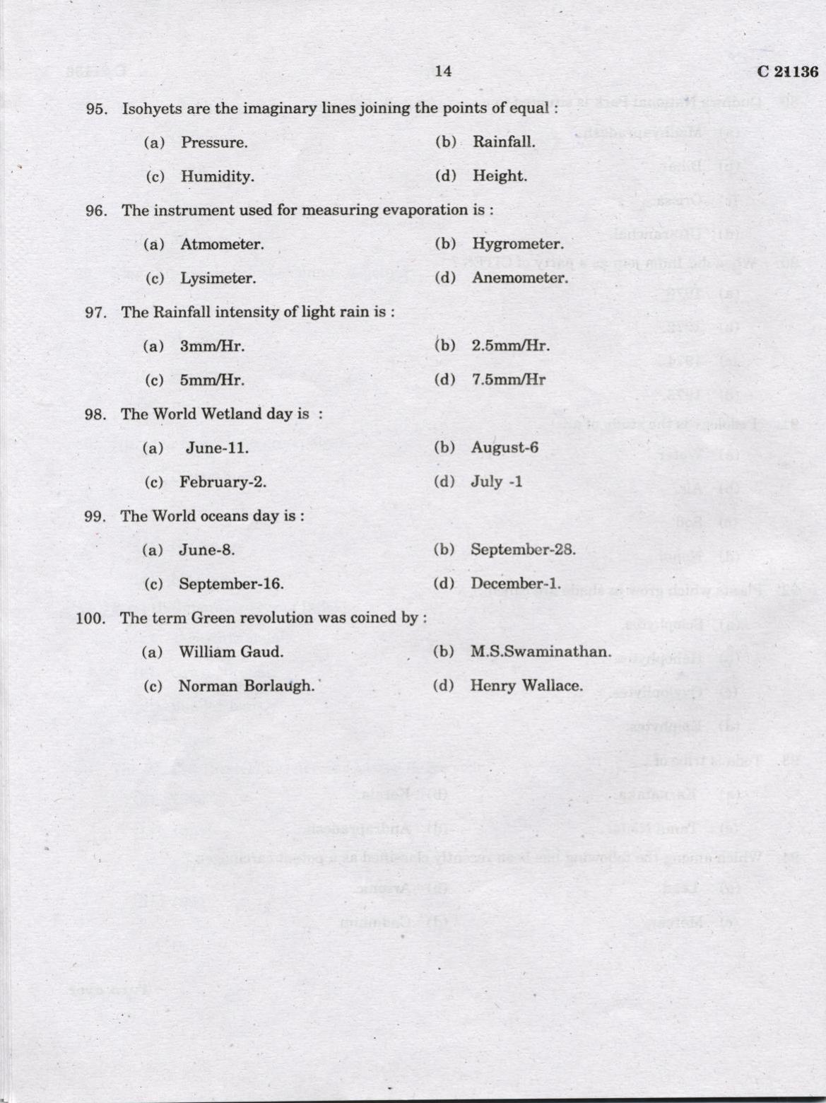CUCAT 2022 M.Sc Environmental Science Question Paper - Page 13