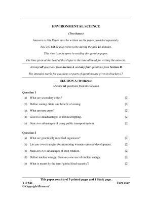ISC Class 12 2019 Environmental Science Question Paper