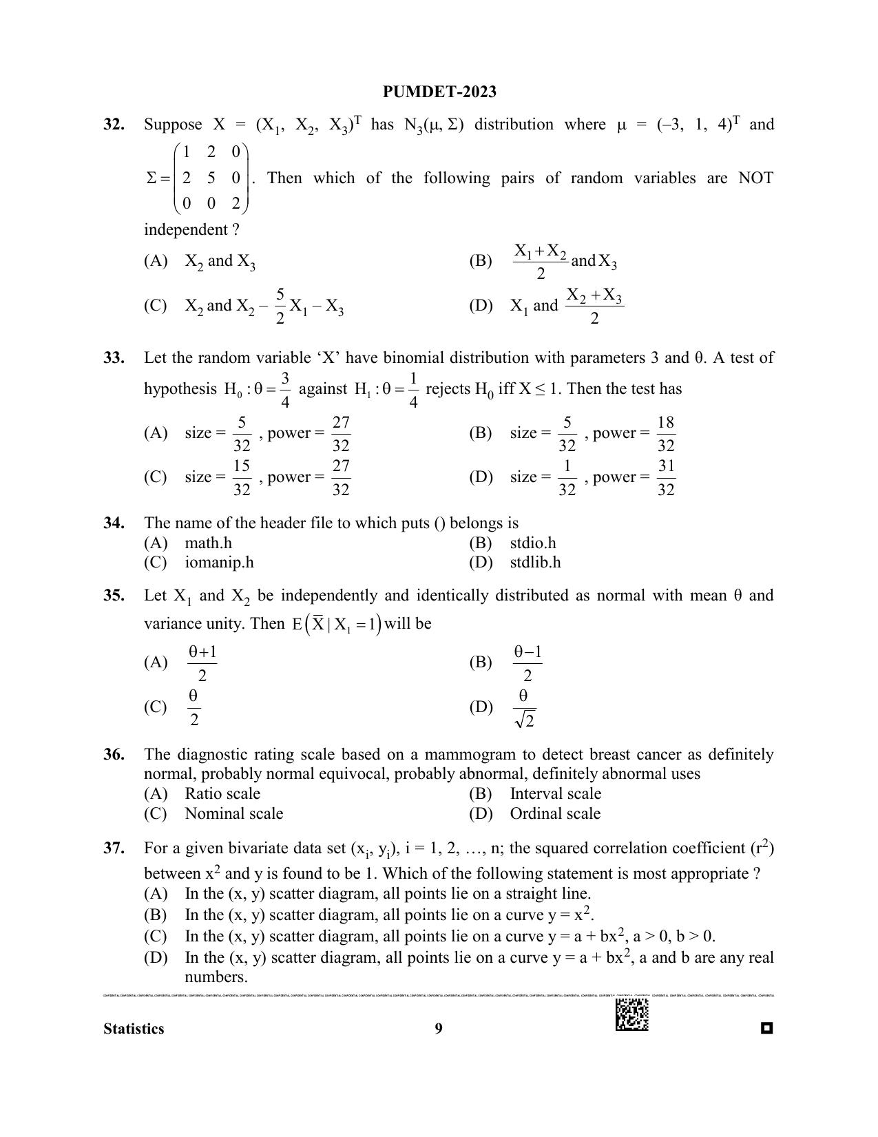 PUBDET 2023 Statistics Question Paper - Page 9