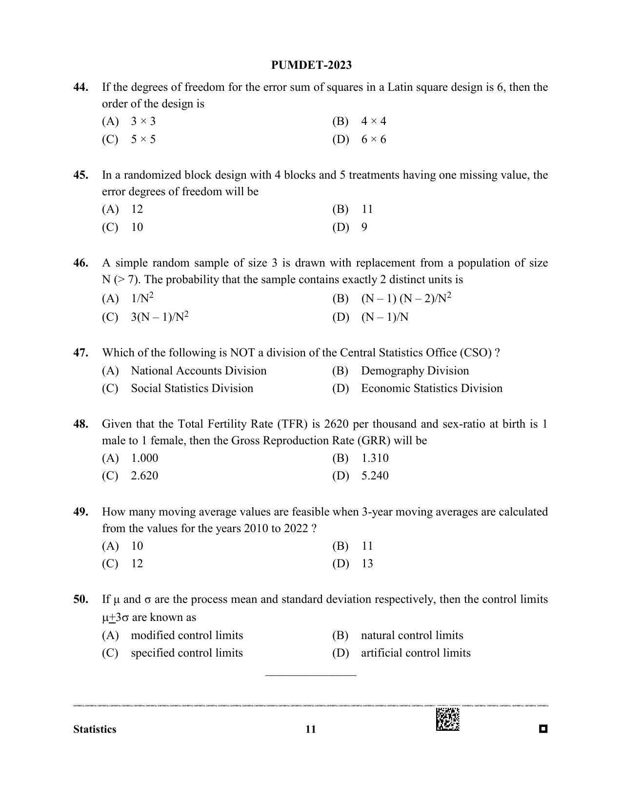 PUBDET 2023 Statistics Question Paper - Page 11