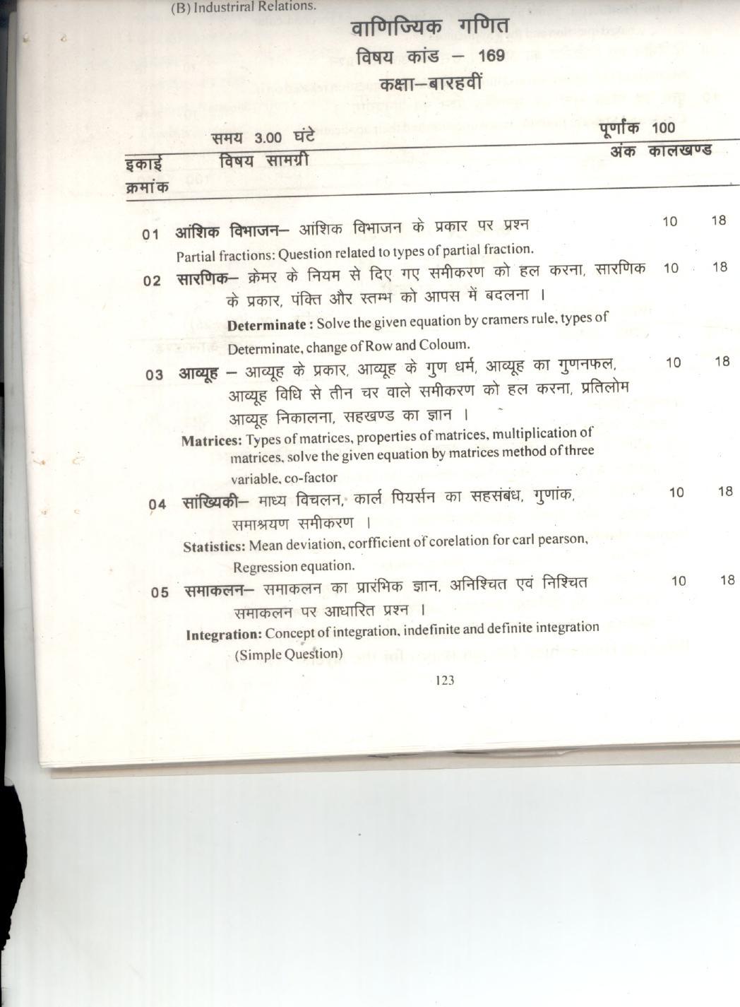 CGBSE Class 12th Syllabus 2021-2022 - Commercial Maths - Page 1
