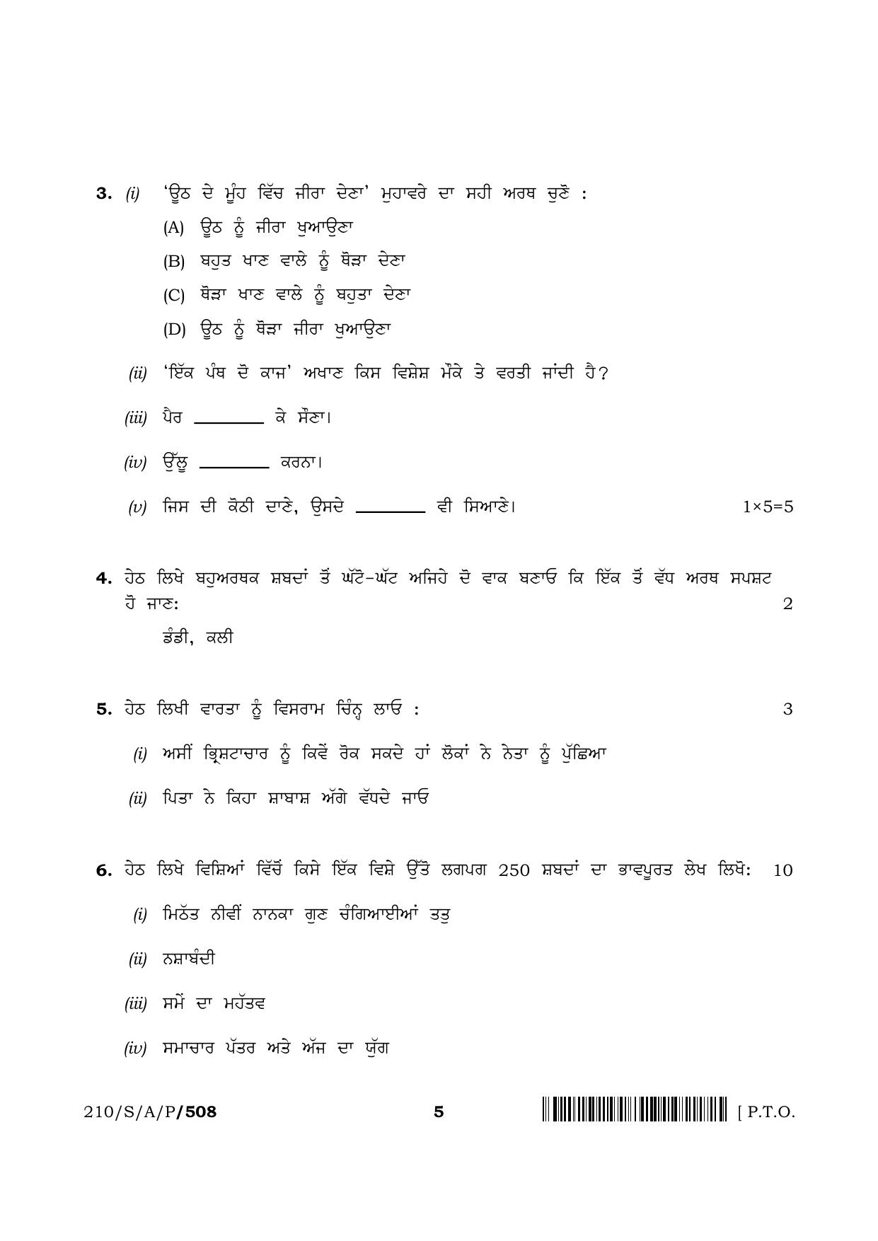 NIOS 2023 Class 10 Punjabi Question Paper - Page 5