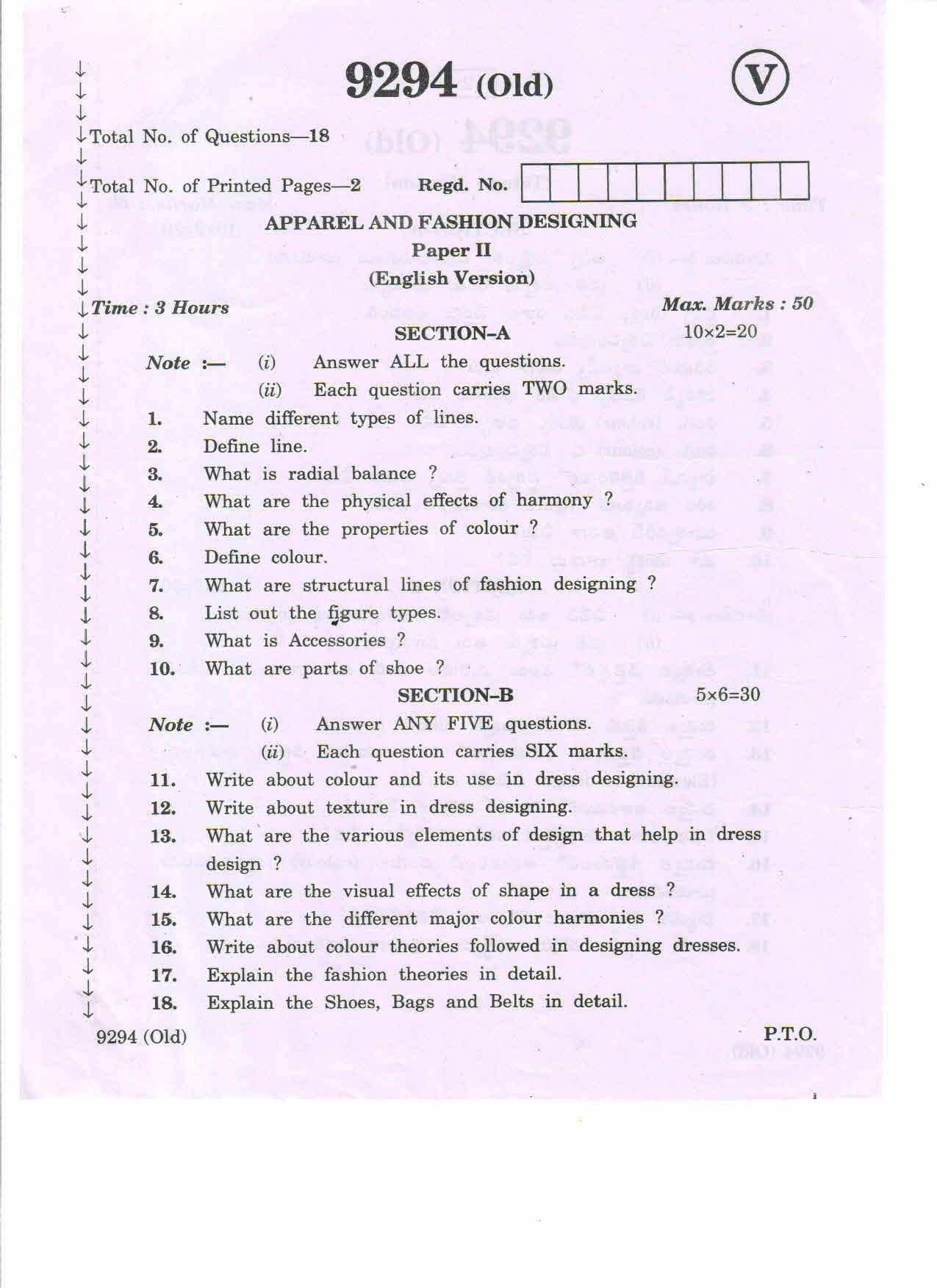 AP Inter 2nd Year Apparel Fashion Designing-II (old) March-2020-Vocational Question Paper - Page 1