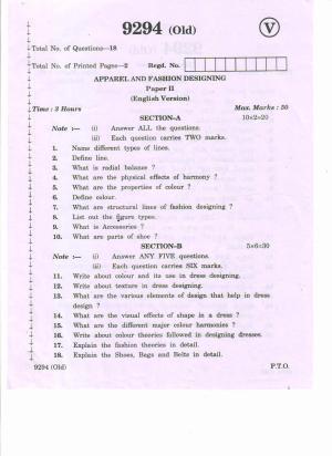 AP Inter 2nd Year Apparel Fashion Designing-II (old) March-2020-Vocational Question Paper