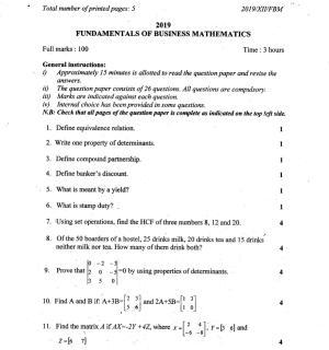 Nagaland Board Class 12 Fundamentals of Business Mathematics 2019 Question Papers