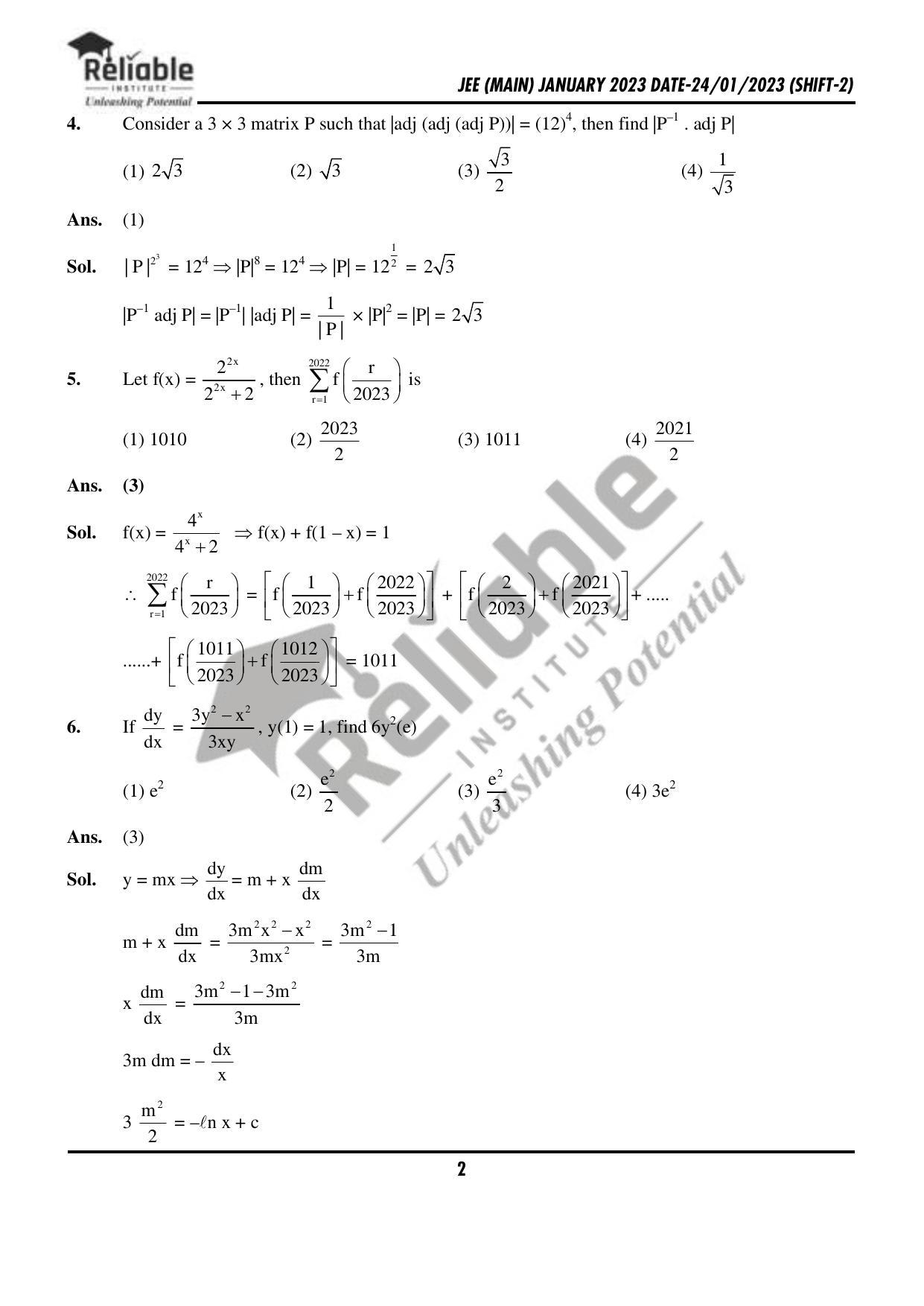 JEE Main 2023 January 24 Shift 2 Physics Paper with Solution (Reliable Institute Kota) - Page 3