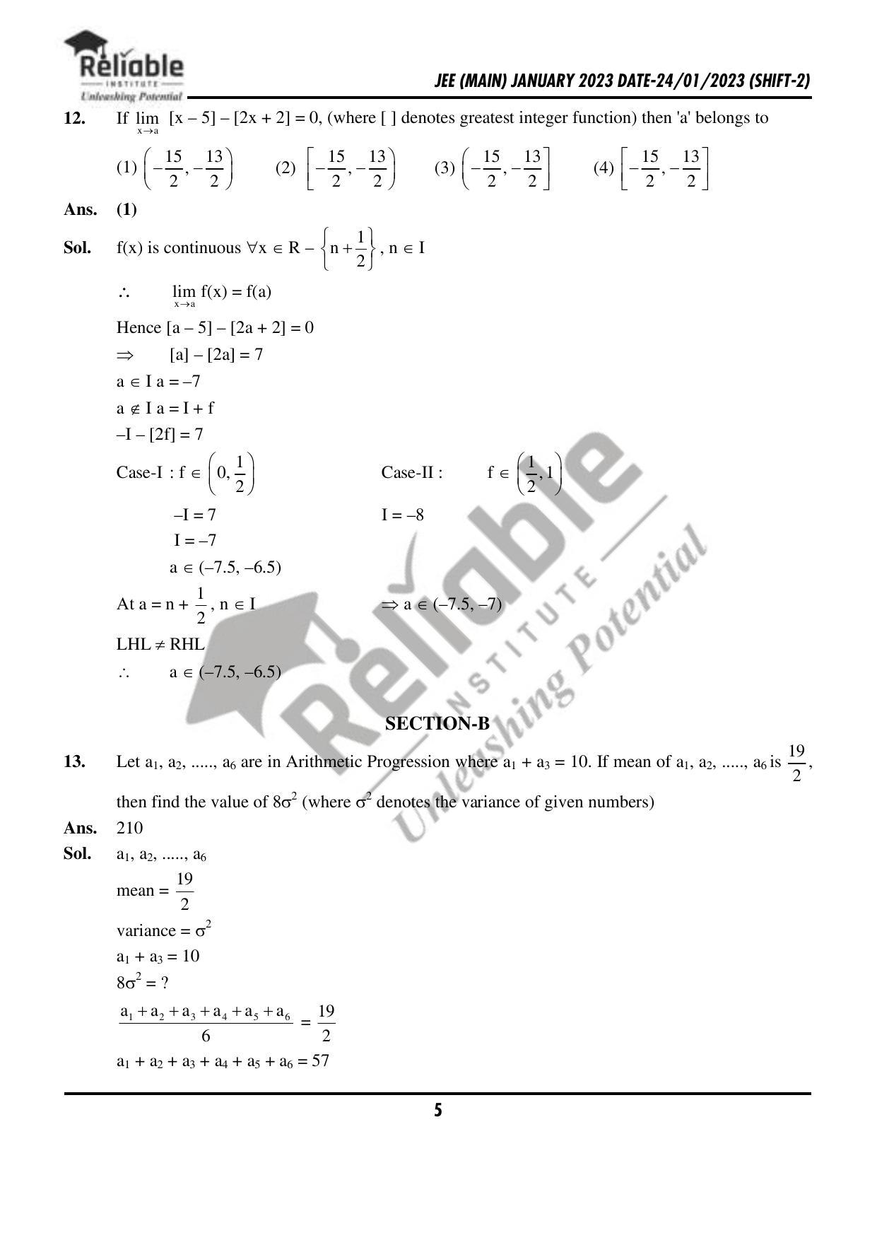 JEE Main 2023 January 24 Shift 2 Physics Paper with Solution (Reliable Institute Kota) - Page 6