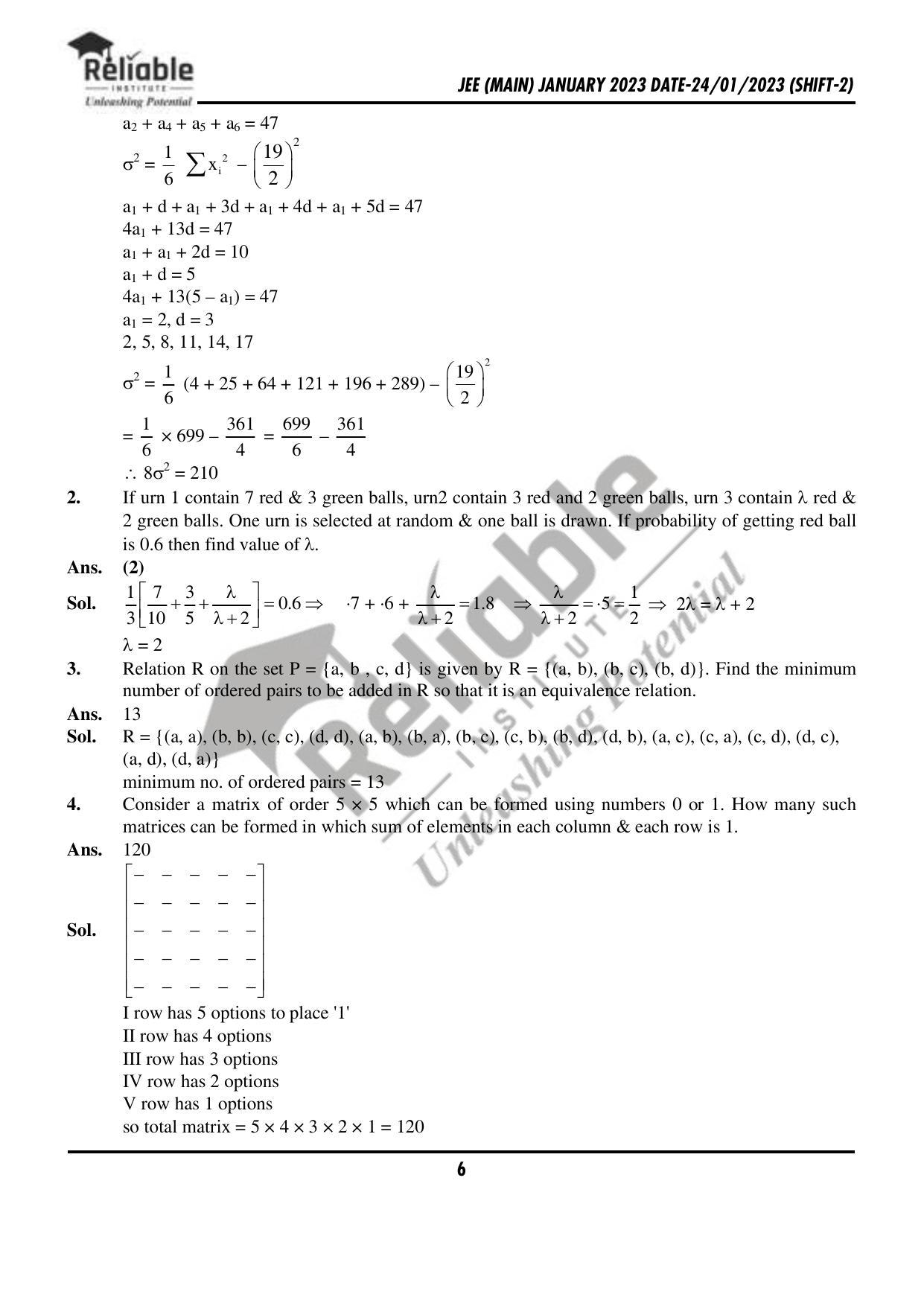 JEE Main 2023 January 24 Shift 2 Physics Paper with Solution (Reliable Institute Kota) - Page 7