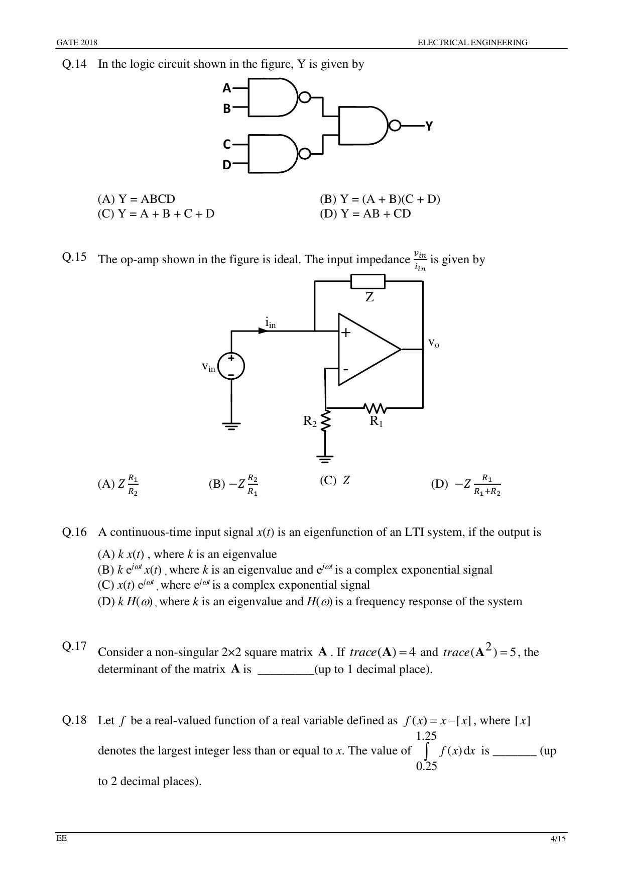 GATE 2018 Electrical Engineering (EE) Question Paper with Answer Key - Page 6