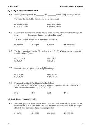 GATE 2018 Electrical Engineering (EE) Question Paper with Answer Key