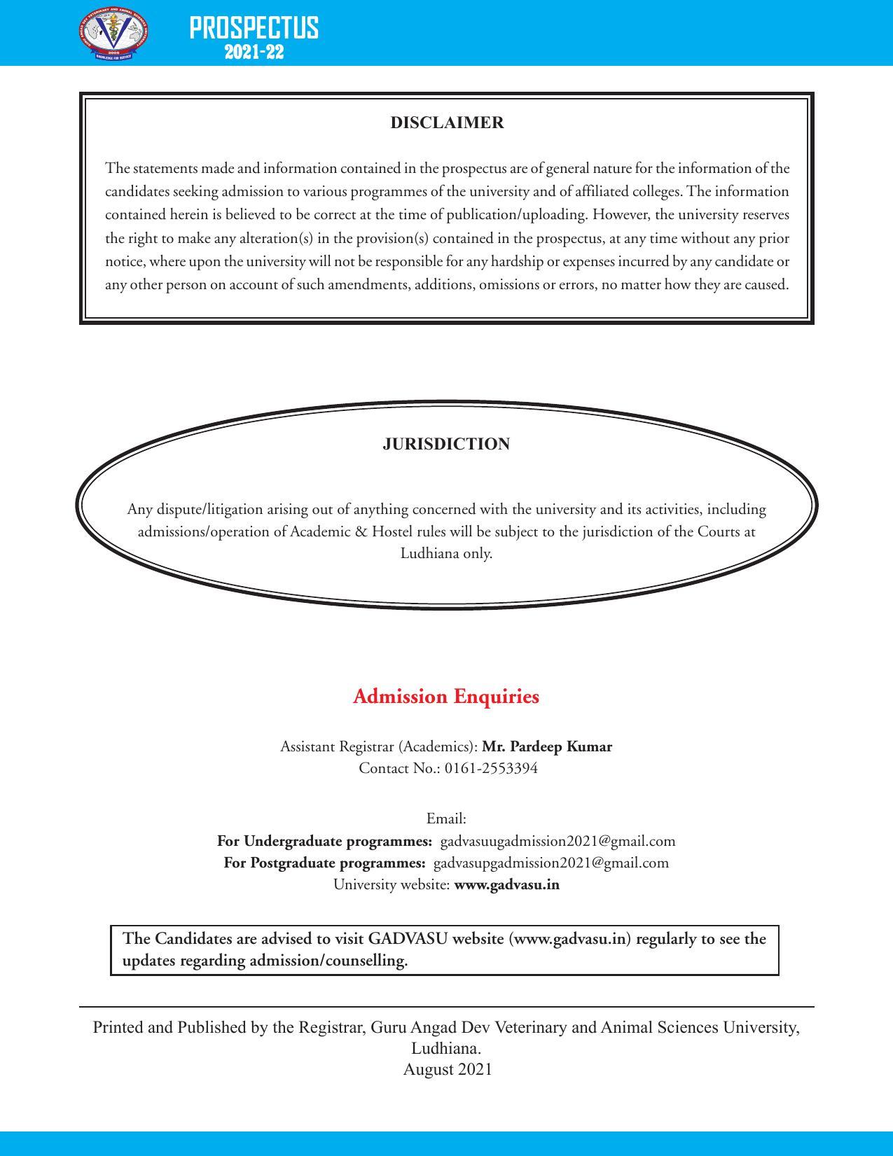 Guru Angad Dev Veterinary and Animal Sciences University, Ludhiana Prospectus 2021-22 - Page 4