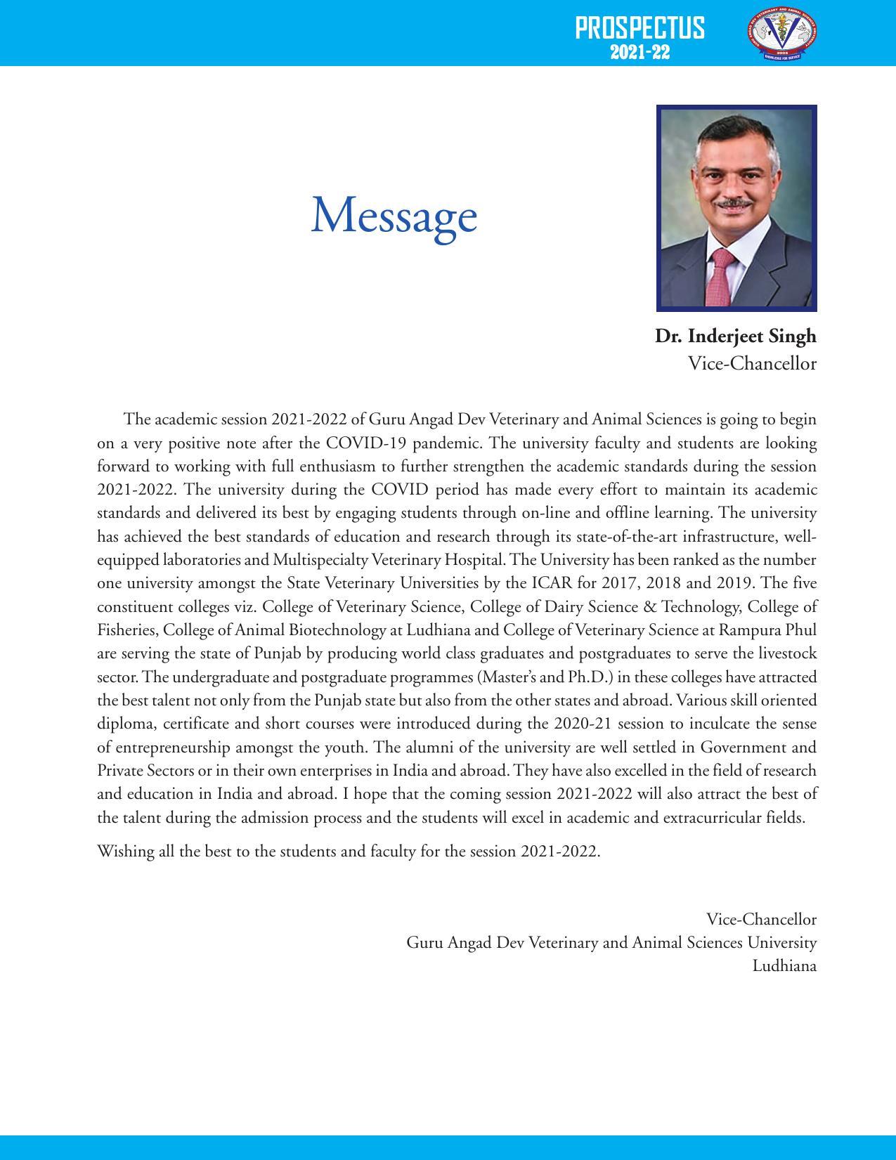 Guru Angad Dev Veterinary and Animal Sciences University, Ludhiana Prospectus 2021-22 - Page 5