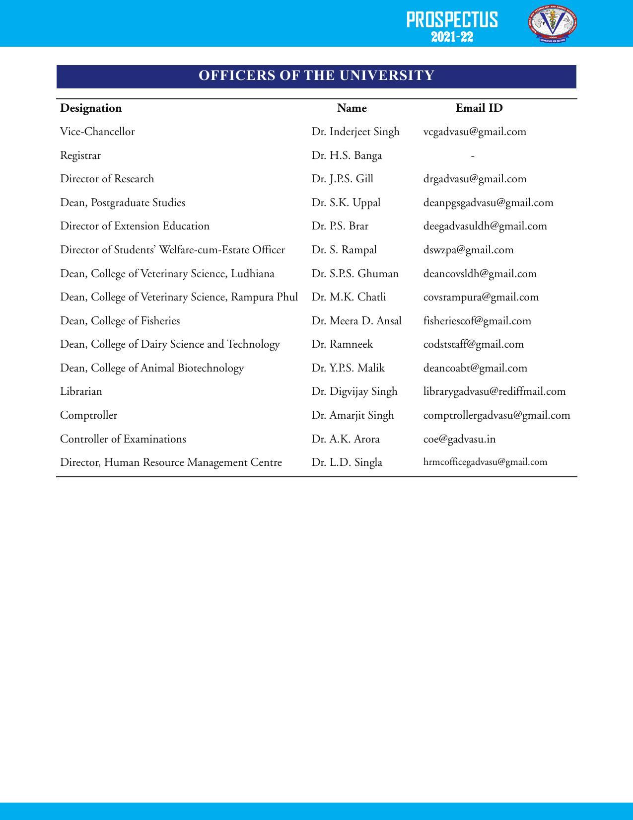 Guru Angad Dev Veterinary and Animal Sciences University, Ludhiana Prospectus 2021-22 - Page 7