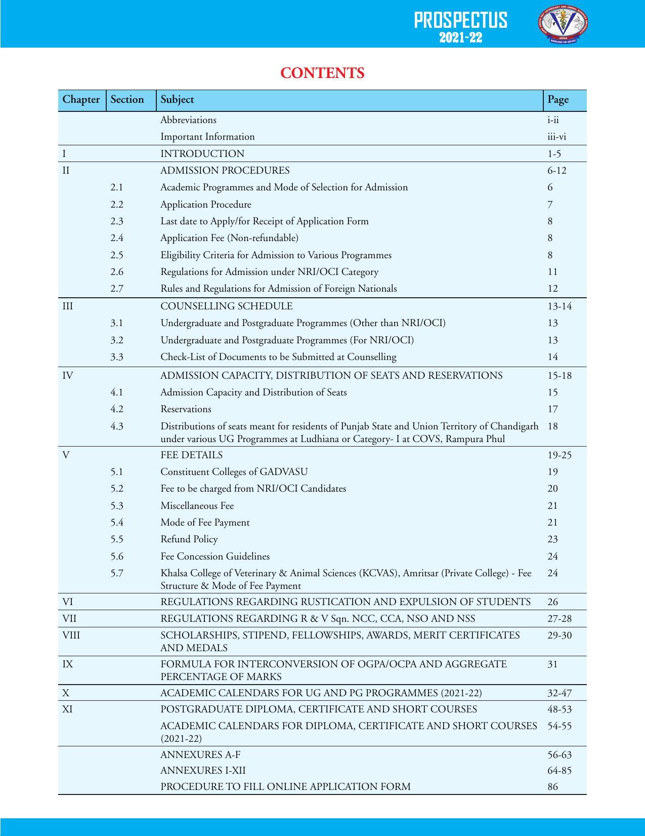 Guru Angad Dev Veterinary and Animal Sciences University, Ludhiana Prospectus 2021-22 - Page 9