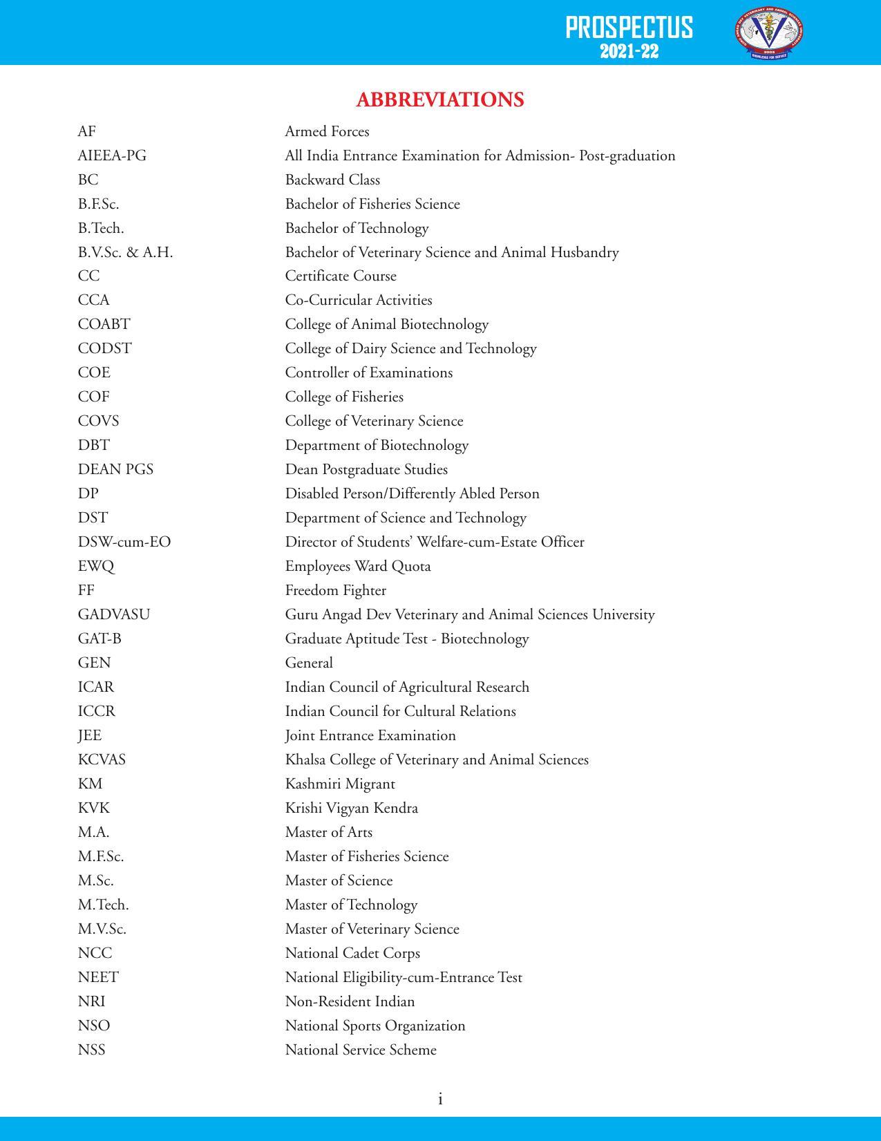 Guru Angad Dev Veterinary and Animal Sciences University, Ludhiana Prospectus 2021-22 - Page 11