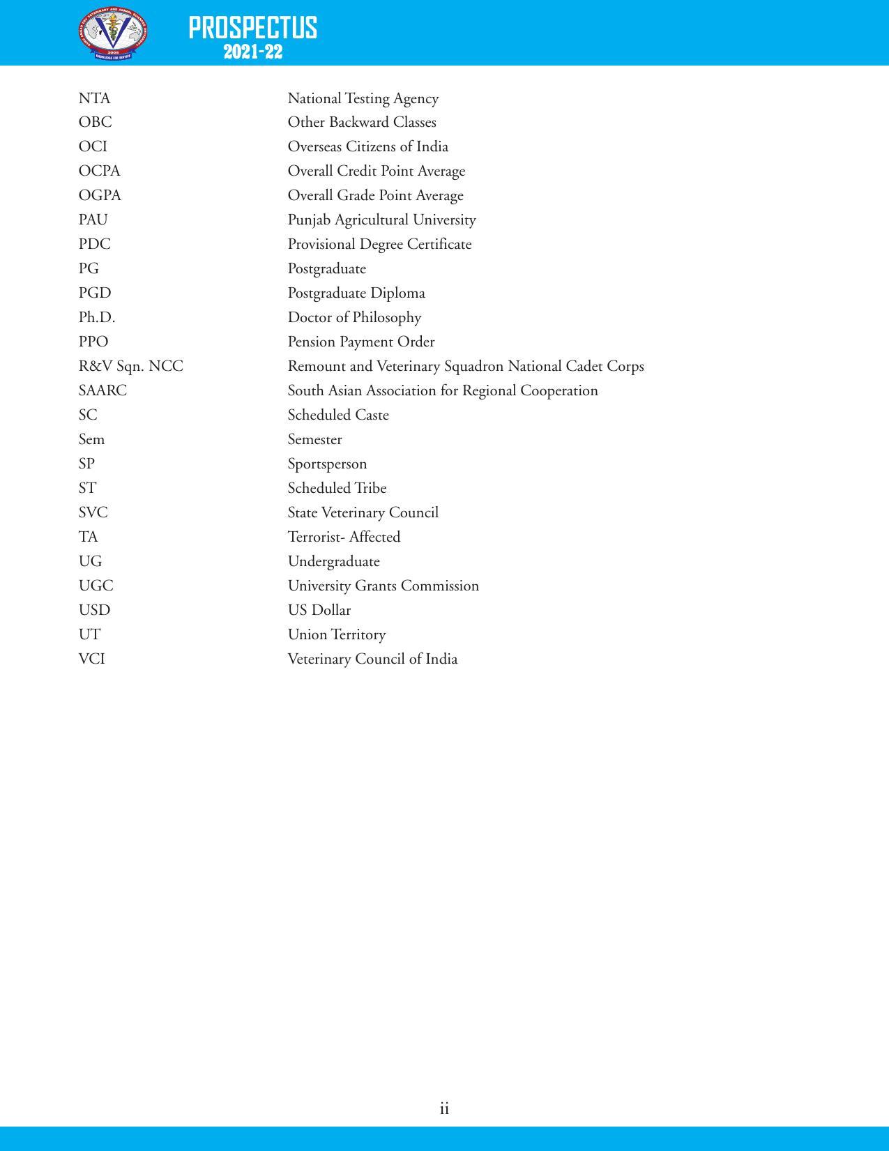 Guru Angad Dev Veterinary and Animal Sciences University, Ludhiana Prospectus 2021-22 - Page 12