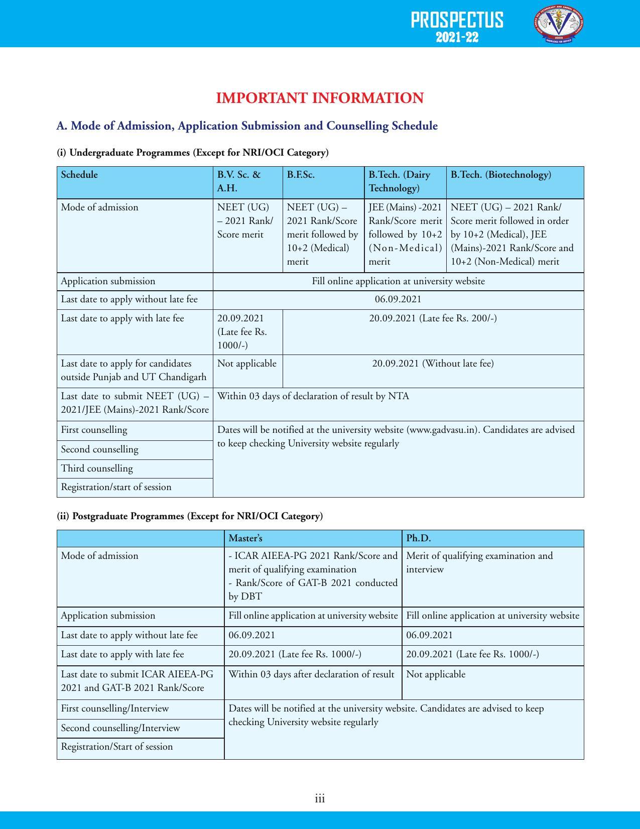 Guru Angad Dev Veterinary and Animal Sciences University, Ludhiana Prospectus 2021-22 - Page 13