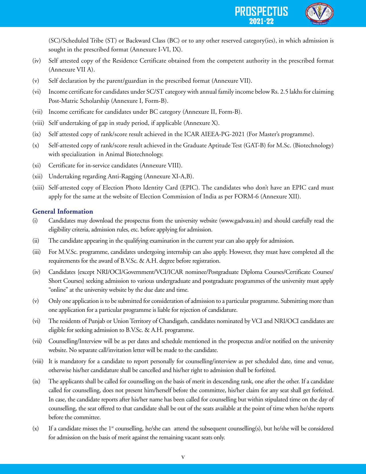 Guru Angad Dev Veterinary and Animal Sciences University, Ludhiana Prospectus 2021-22 - Page 15
