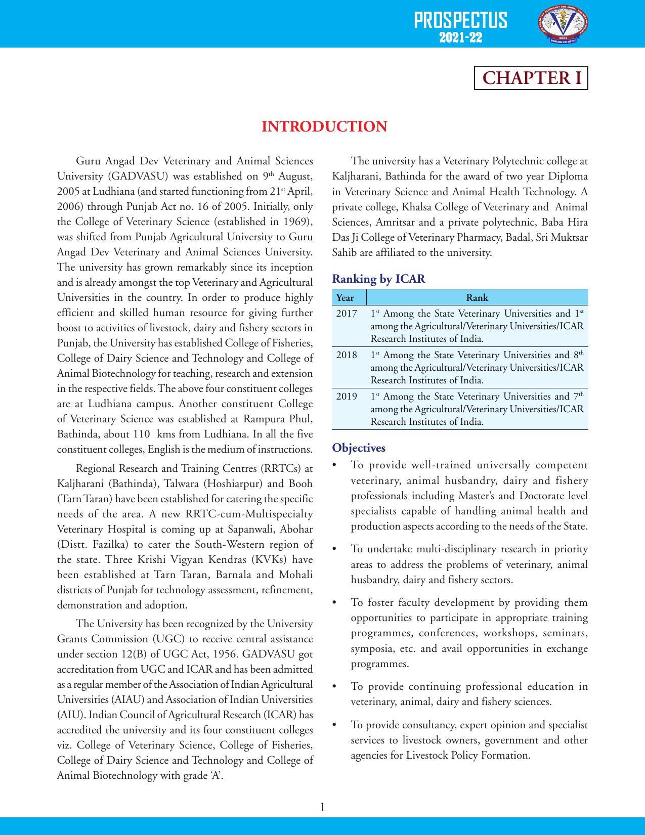 Guru Angad Dev Veterinary and Animal Sciences University, Ludhiana Prospectus 2021-22 - Page 17